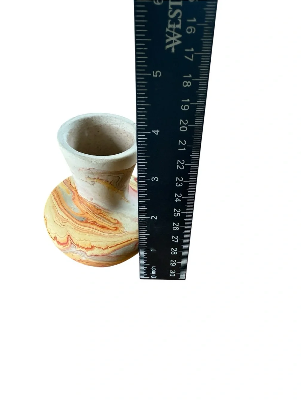 VTG Nemadji Clay Indian Pottery Vase Swirl, Orange ,Brown ,Red Stamped 4”